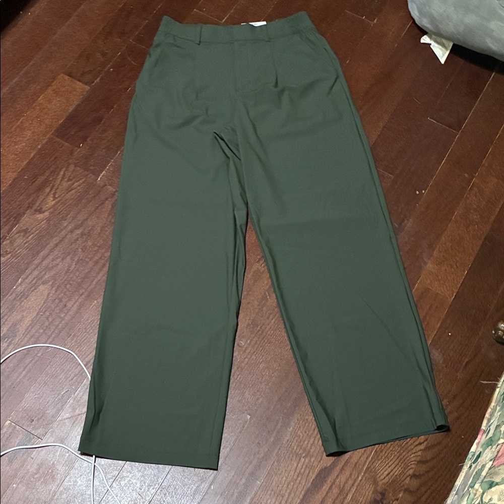 Green Straight-Leg Dress Pants